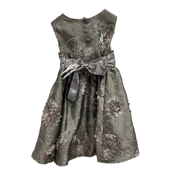 Girls Rare Edition Dress Size 24 Months Grey Flower Glitter Sequin and Tulle - Picture 3 of 3